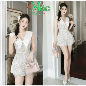 L_ Set bộ đùi, set tiểu thư đi tiệc đáng yêu đi biển Jum cổ V Ren nơ ngực sát nách mix quần đùi