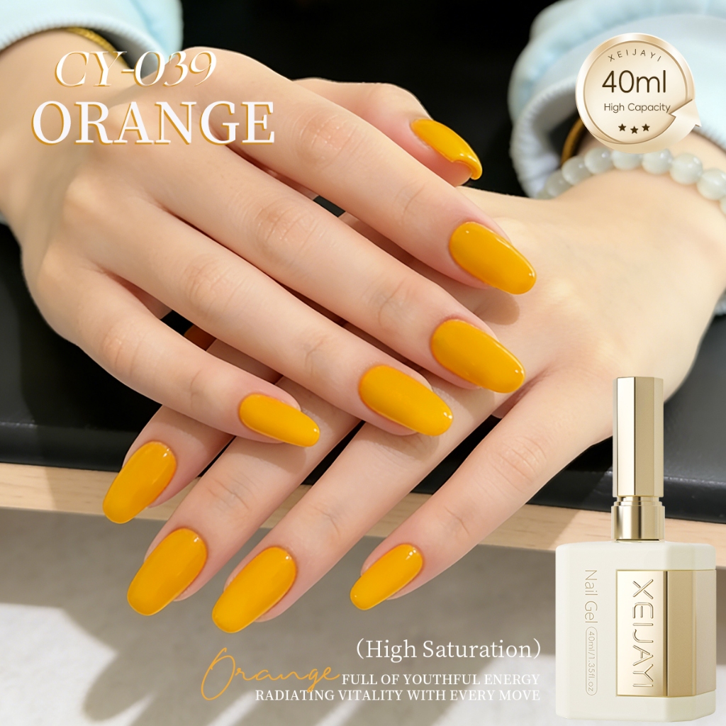 XEIJAYI 40ml - Sơn móng tay Vitality Orange Gel, dung tích lớn và bền màu, phù hợp cho tiệm nail và sử dụng tại nhà.