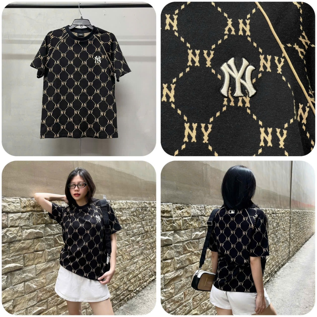 [Xả kho thanh lý] Áo thun unisex cổ tròn MLB Jacquard Dia Monogram Đen chính hãng - 3ATSM0144-50BKS