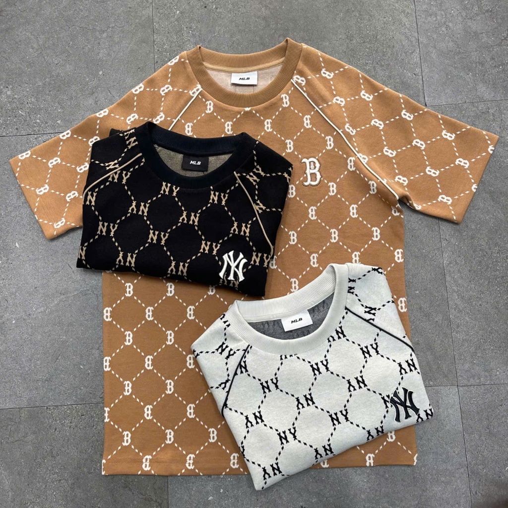 [Xả kho thanh lý] Áo thun unisex cổ tròn MLB Jacquard Dia Monogram Đen chính hãng - 3ATSM0144-50BKS