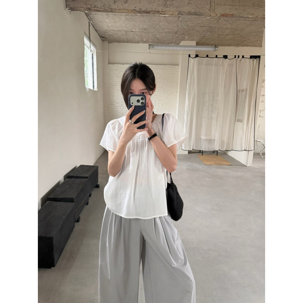 Áo baby doll cộc tay cổ xếp li Onni st
