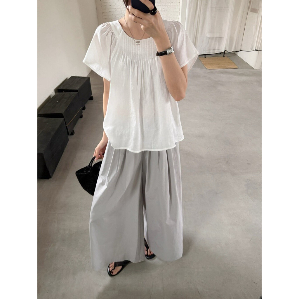 Áo baby doll cộc tay cổ xếp li Onni st