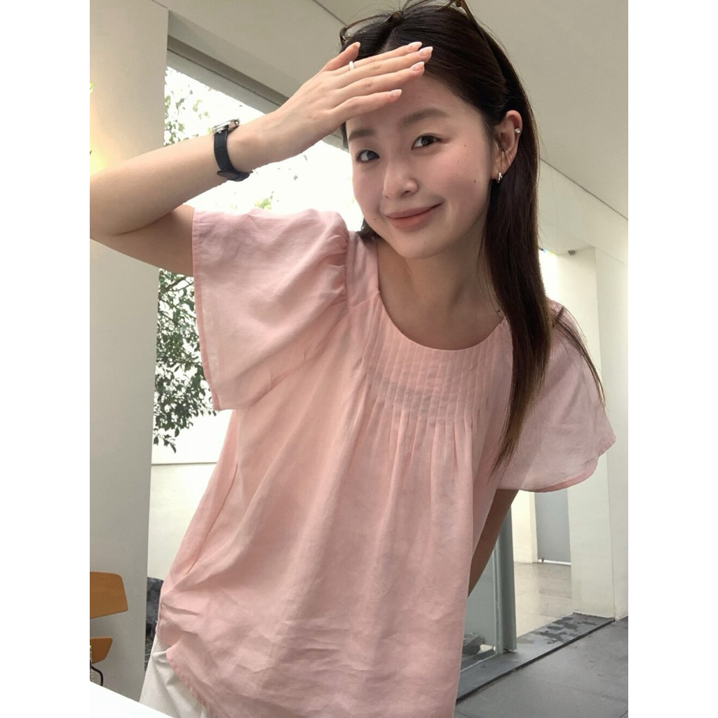 Áo baby doll cộc tay cổ xếp li Onni st