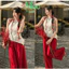 Set đồ lam, đồ cách tân mặc Tết, áo cổ tàu Gấm Hoa cột ruy băng + quần cotton lạnh dài ống rộng