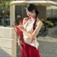 Set đồ lam, đồ cách tân mặc Tết, áo cổ tàu Gấm Hoa cột ruy băng + quần cotton lạnh dài ống rộng