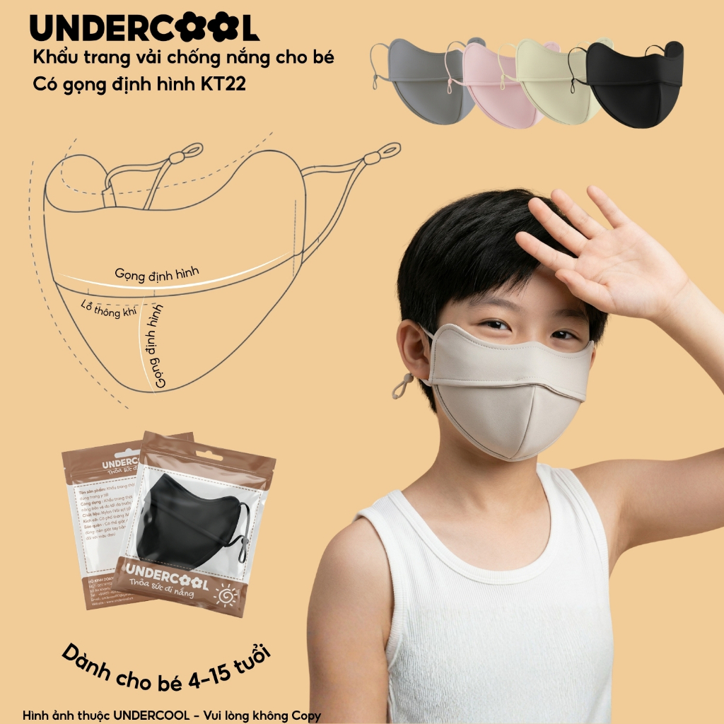 Khẩu Trang Cho Bé UNDERCOOL Chống Tia UV Cao Cấp, Vải Mềm Mịn, Có Lỗ Thông Khí, Quai Đeo Chỉnh Size - Live - KT22