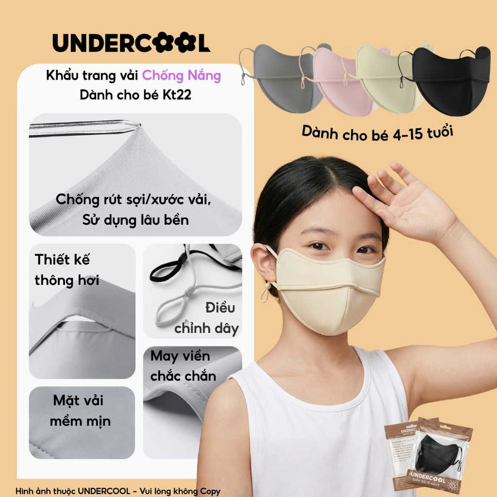 Khẩu Trang Cho Bé UNDERCOOL Chống Tia UV Cao Cấp, Vải Mềm Mịn, Có Lỗ Thông Khí, Quai Đeo Chỉnh Size - Live - KT22