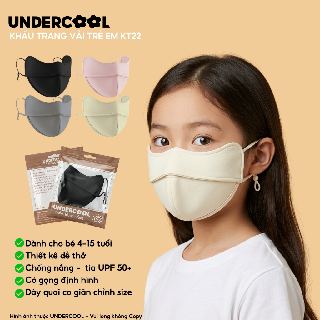 Khẩu Trang Cho Bé UNDERCOOL Chống Tia UV Cao Cấp, Vải Mềm Mịn, Có Lỗ Thông Khí, Quai Đeo Chỉnh Size - Live - KT22