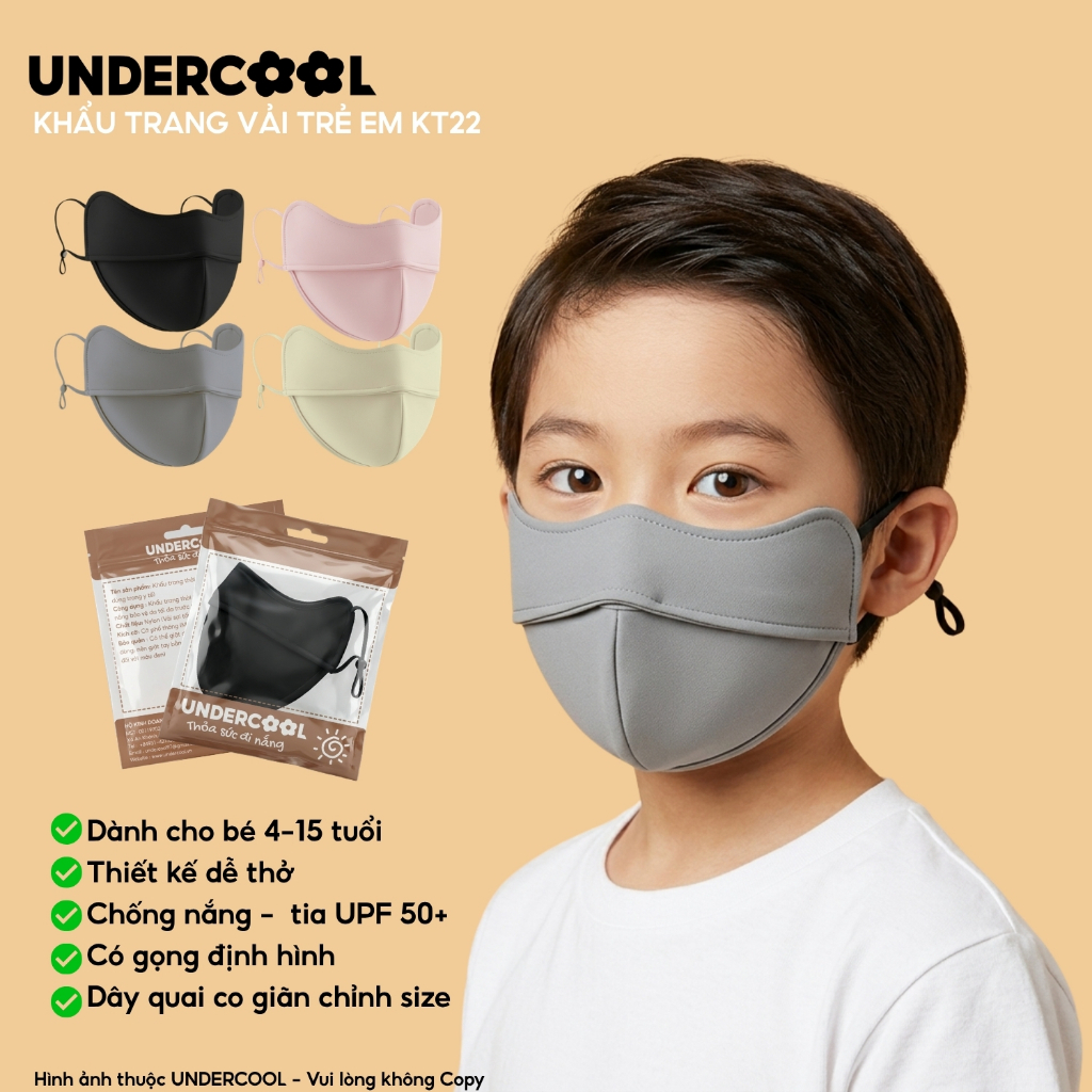 Khẩu Trang Cho Bé UNDERCOOL Chống Tia UV Cao Cấp, Vải Mềm Mịn, Có Lỗ Thông Khí, Quai Đeo Chỉnh Size - Live - KT22