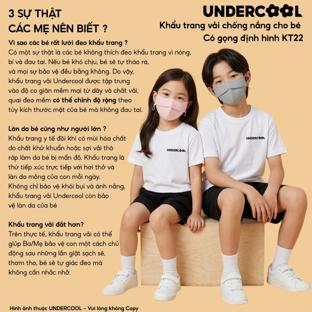 Khẩu Trang Cho Bé UNDERCOOL Chống Tia UV Cao Cấp, Vải Mềm Mịn, Có Lỗ Thông Khí, Quai Đeo Chỉnh Size - Live - KT22