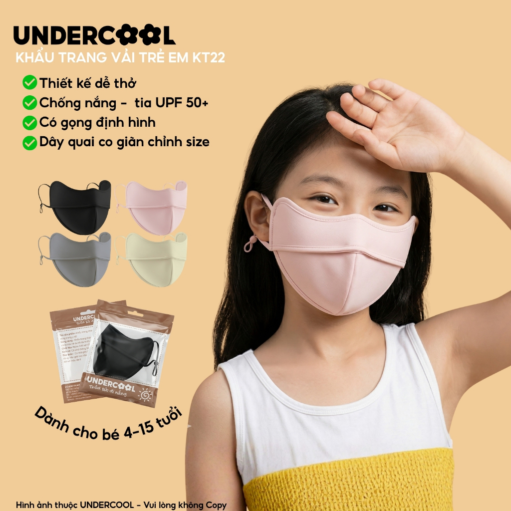 Khẩu Trang Cho Bé UNDERCOOL Chống Tia UV Cao Cấp, Vải Mềm Mịn, Có Lỗ Thông Khí, Quai Đeo Chỉnh Size - Live - KT22