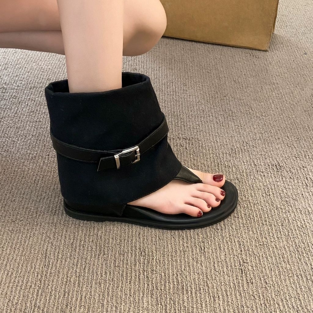 Sandal Boot Xỏ Ngón Cổ Cao Canvas