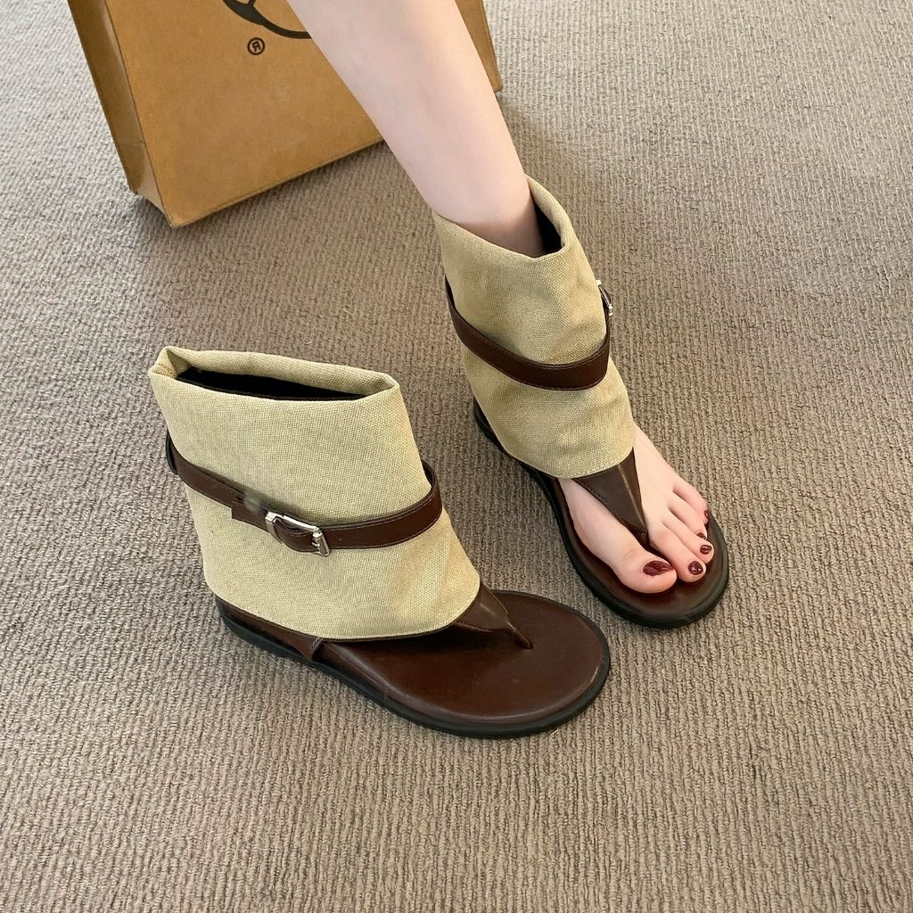 Sandal Boot Xỏ Ngón Cổ Cao Canvas