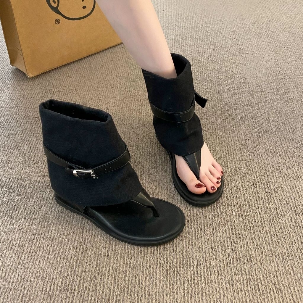 Sandal Boot Xỏ Ngón Cổ Cao Canvas