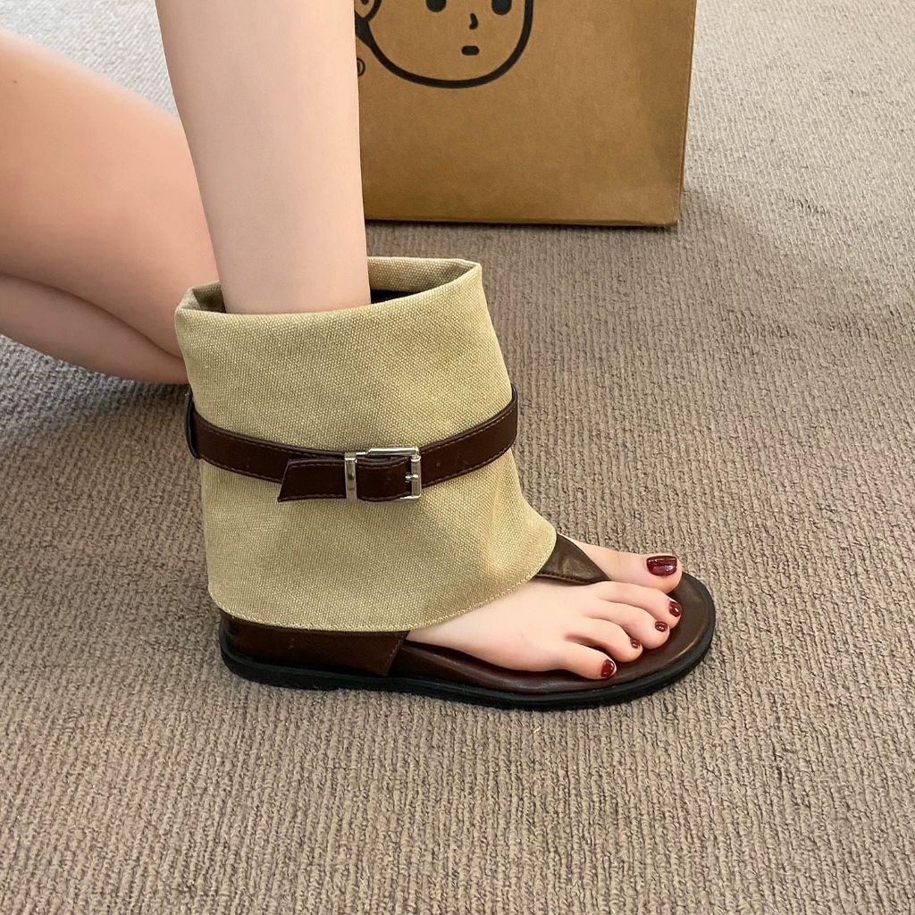 Sandal Boot Xỏ Ngón Cổ Cao Canvas