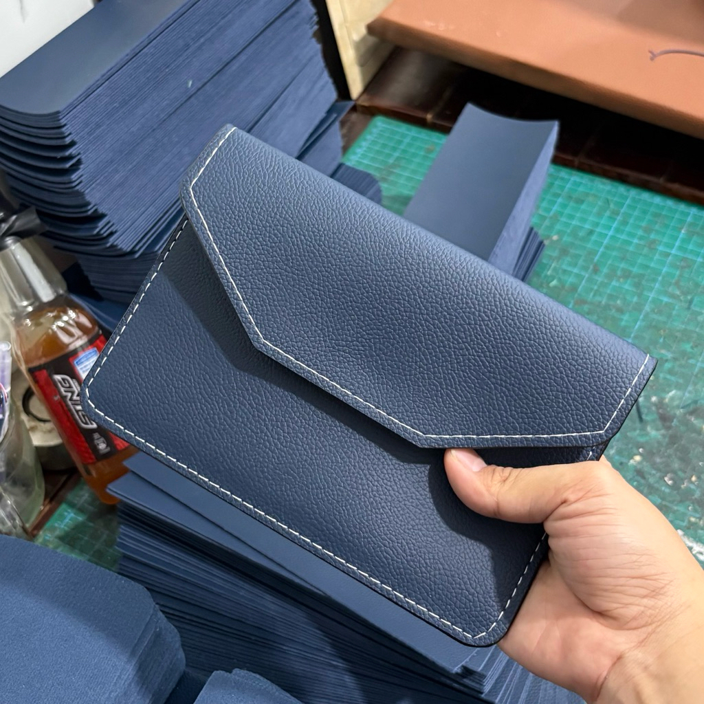 Ví Da Đựng Giấy Tờ Đăng Kiểm Xe Ô Tô - Xanh Navy (Hỗ Trợ Dập Logo Hãng) VDK-PU02-NN
