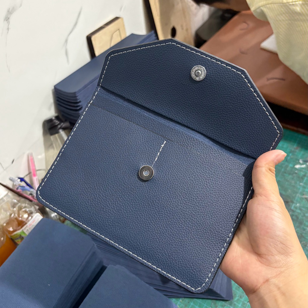 Ví Da Đựng Giấy Tờ Đăng Kiểm Xe Ô Tô - Xanh Navy (Hỗ Trợ Dập Logo Hãng) VDK-PU02-NN