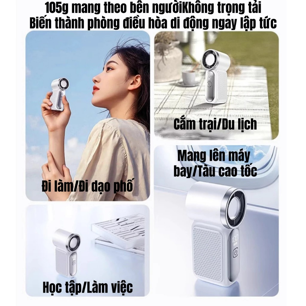 Quạt cầm tay mini QX88, quạt tích điện di động có thể sạc lại pin gió mạnh tốc độ turbo phản lực, màn hình hiển thị pin.