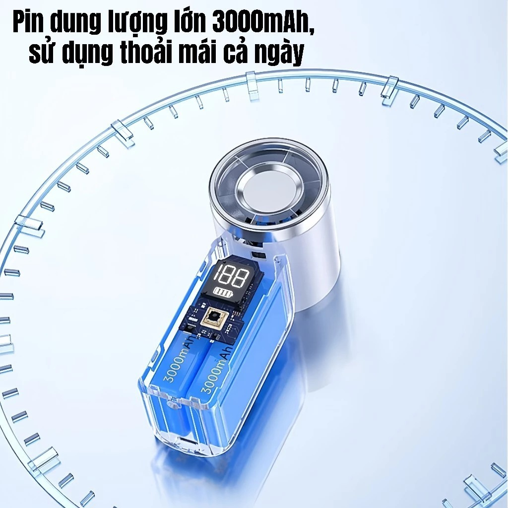 Quạt cầm tay mini QX88, quạt tích điện di động có thể sạc lại pin gió mạnh tốc độ turbo phản lực, màn hình hiển thị pin.