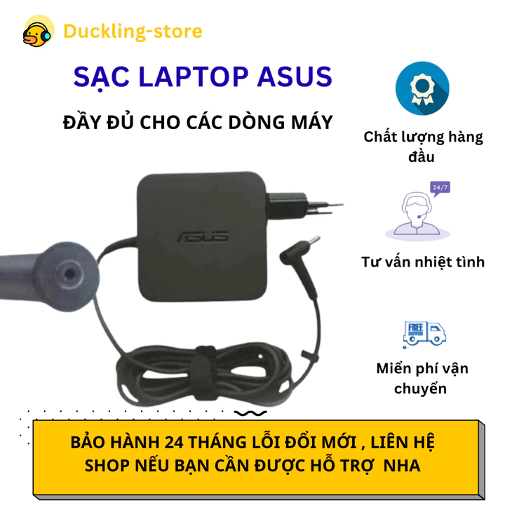 Sạc Laptop Asus 65W/90W, Sạc Asus Chân Nhỏ/To, Cục Sạc Máy Tính Asus Vivobook, BẢO HÀNH 24 THÁNG