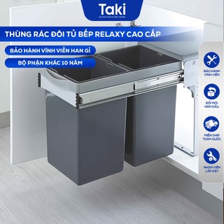 Thùng Rác Tủ Bếp RELAXY CAO CẤP , 2 Ngăn Khoang 20 Lít, Ray Giảm Chấn- Bảo Hành 10 Năm - Có Thợ Lắp