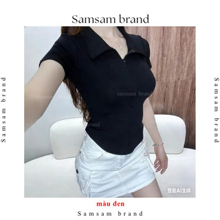 [MÀU MỚI 2026] Áo thun nữ cổ bẻ phối dây kéo SAMSAM BRAND , áo polo nữ ôm dáng vải cotton mịn SAMSAM BRAND A06