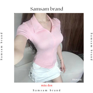 [MÀU MỚI 2026] Áo thun nữ cổ bẻ phối dây kéo SAMSAM BRAND , áo polo nữ ôm dáng vải cotton mịn SAMSAM BRAND A06