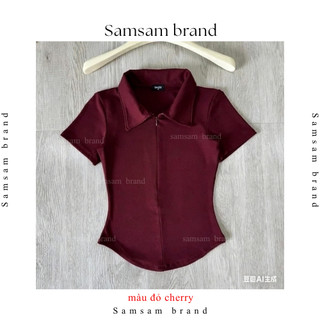 [MÀU MỚI 2026] Áo thun nữ cổ bẻ phối dây kéo SAMSAM BRAND , áo polo nữ ôm dáng vải cotton mịn SAMSAM BRAND A06