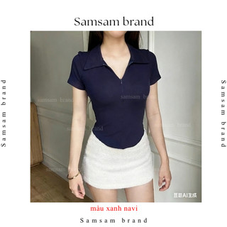 [MÀU MỚI 2026] Áo thun nữ cổ bẻ phối dây kéo SAMSAM BRAND , áo polo nữ ôm dáng vải cotton mịn SAMSAM BRAND A06