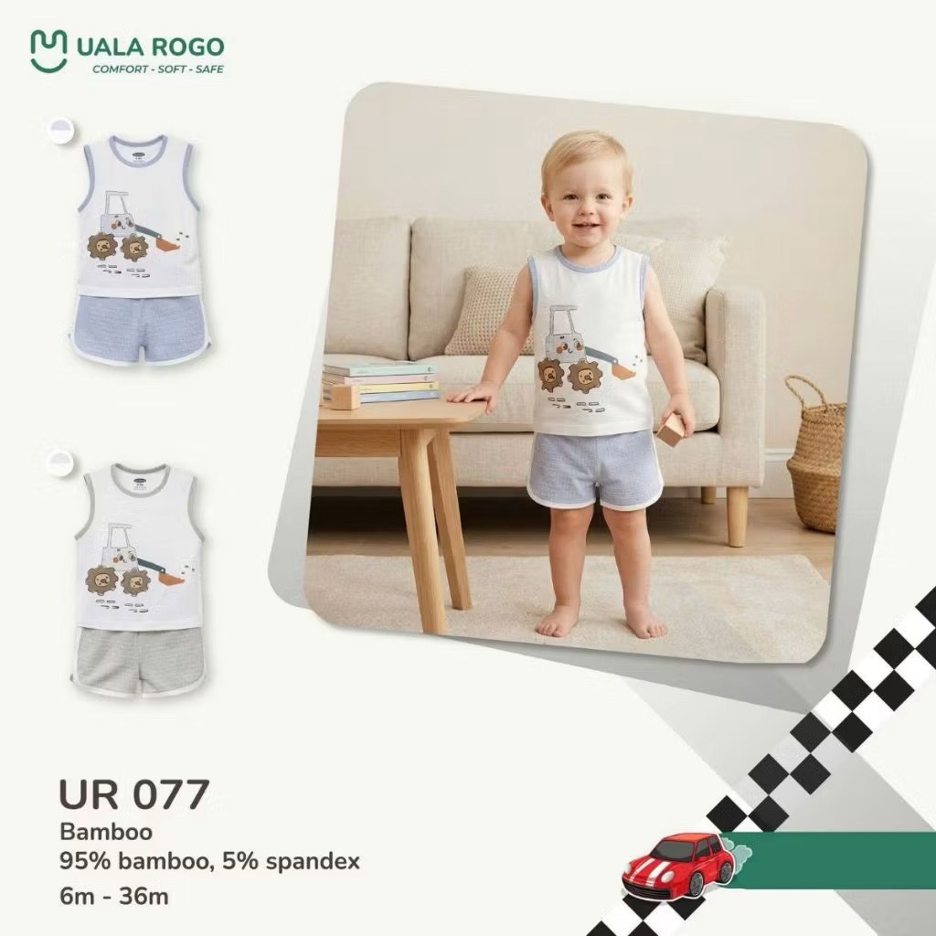 (6,5-16kg, 6-36M) Bộ Ba Lỗ, Sát Nách Thoáng Mát Uala Rogo Cho Bé UR2183 UR2222 UR077 UR515 UR079 UR522 UR516 UR519