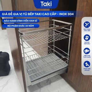 Giá Để Gia Vị Tủ Bếp TAKI CAO CẤP, INOX 304, Ray Âm Giảm Chấn, Bảo Hành Vĩnh Viễn, Có Thợ Lắp