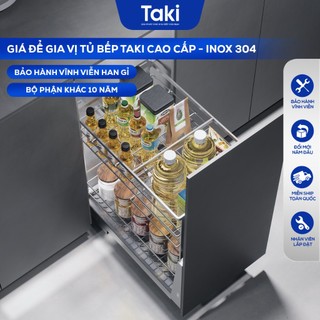 Giá Để Gia Vị Tủ Bếp TAKI CAO CẤP, INOX 304, Ray Âm Giảm Chấn, Bảo Hành Vĩnh Viễn, Có Thợ Lắp