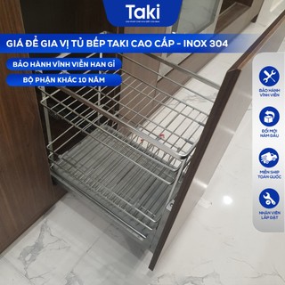 Giá Để Gia Vị Tủ Bếp TAKI CAO CẤP, INOX 304, Ray Âm Giảm Chấn, Bảo Hành Vĩnh Viễn, Có Thợ Lắp
