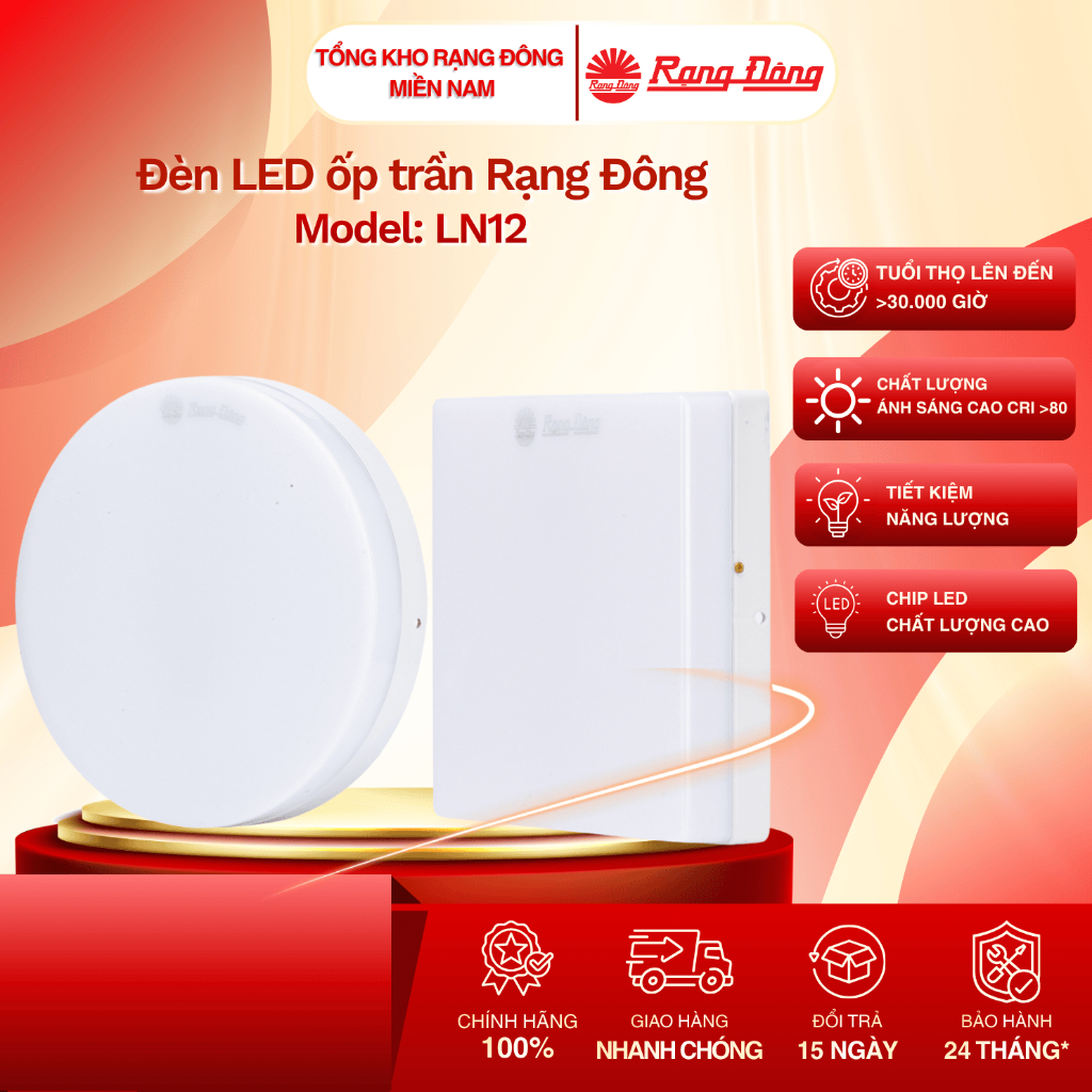 Đèn LED ốp trần tròn đế nhôm Rạng Đông - Model: LN12 15W 22W 30W ...