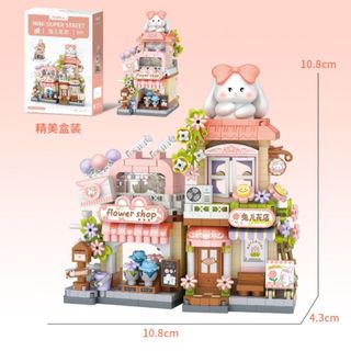 Bộ đồ chơi lắp ráp mô hình gấu trúc nhỏ, quán cà phê, quán trà, cảnh đường phố, đồ chơi giáo dục cho trẻ em HT Toys