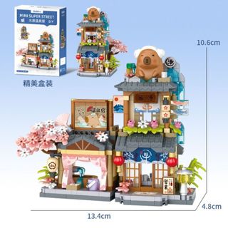 Bộ đồ chơi lắp ráp mô hình gấu trúc nhỏ, quán cà phê, quán trà, cảnh đường phố, đồ chơi giáo dục cho trẻ em HT Toys