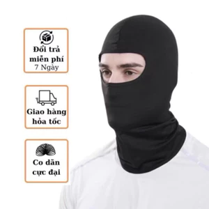 Khăn trùm đầu ninja thun màu đen chống nắng che kín cổ, vải thun co giãn thấm hút thoáng khí phù hợp lái xe đi phượt