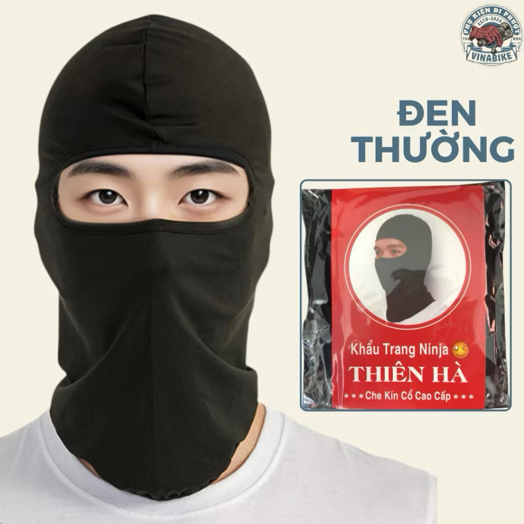 Khăn trùm đầu ninja thun màu đen chống nắng che kín cổ, vải thun co giãn thấm hút thoáng khí phù hợp lái xe đi phượt