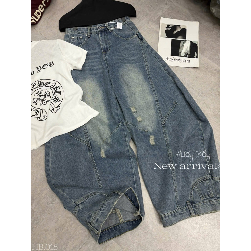 Quần jeans suông cạp túi ngược