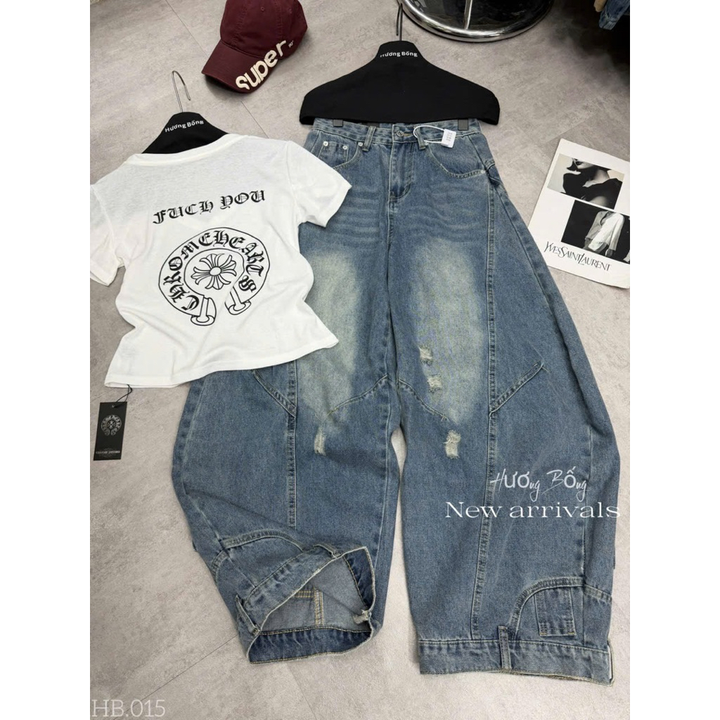 Quần jeans suông cạp túi ngược