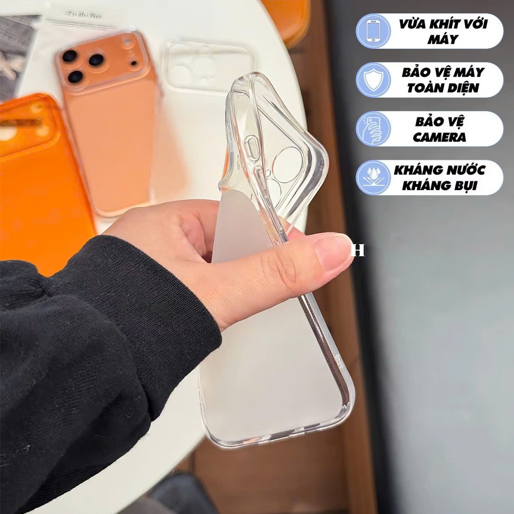 Ốp lưng iPhone silicon nhám mờ THIẾT KẾ THỜI THƯỢNG GIỐNG 17 PRO MAX: không bám bẩn, chống sốc