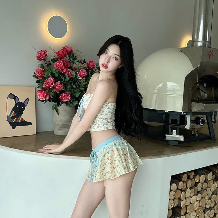 [CÓ SẴN] Set Bikini thun GẤU NHỎ Dáng Ôm có mút phối váy đi biển xinh xắn [BKN T01]