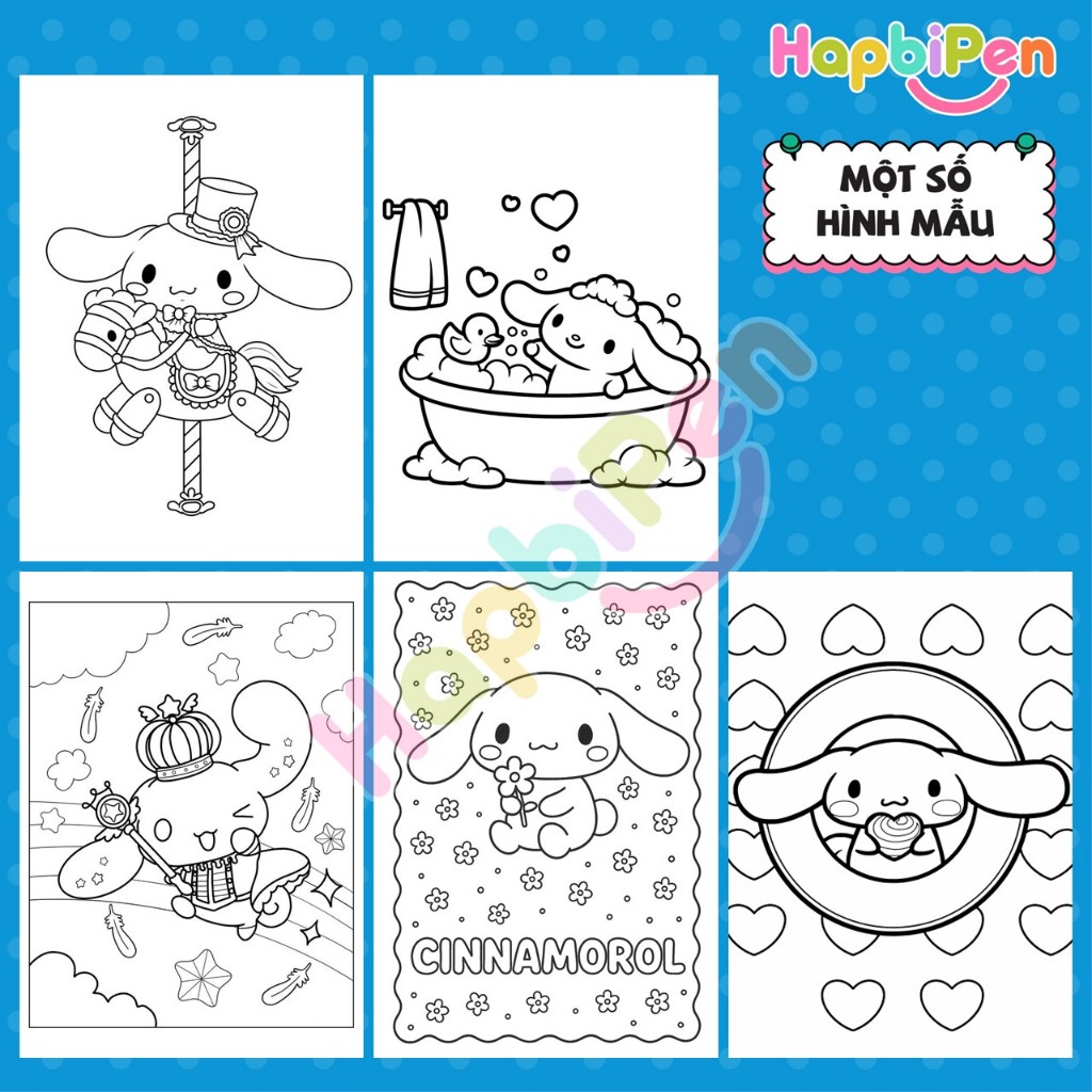 Bộ tranh tô màu Cinnamoroll cho bé tập vẽ 50 trang rời tờ A4 A5 với nhiều chủ đề về Cina TTM07