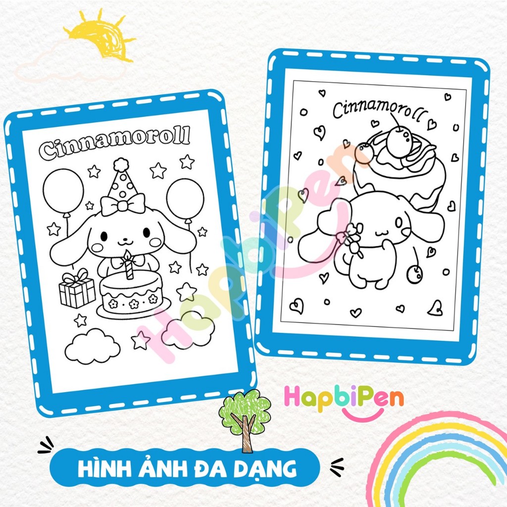 Bộ tranh tô màu Cinnamoroll cho bé tập vẽ 50 trang rời tờ A4 A5 với nhiều chủ đề về Cina TTM07