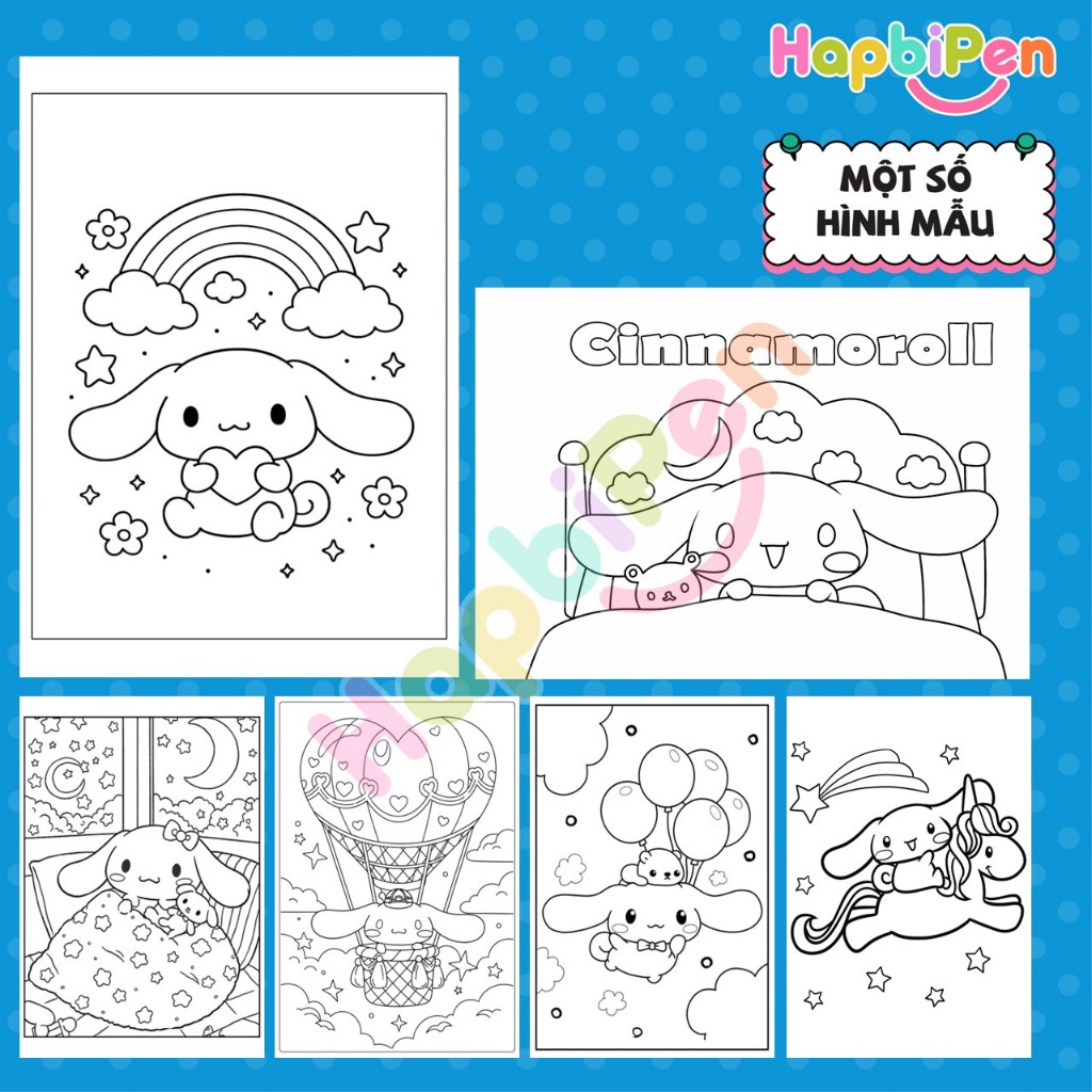 Bộ tranh tô màu Cinnamoroll cho bé tập vẽ 50 trang rời tờ A4 A5 với nhiều chủ đề về Cina TTM07