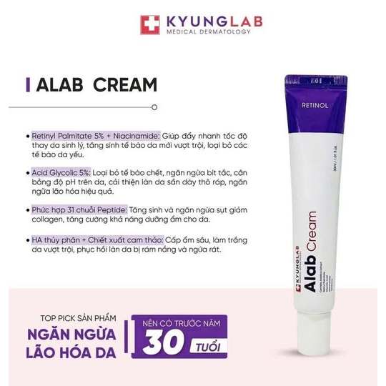 (Mua kem tặng 1 nạ)Kem retinol chống lão hoá tái tạo làn da KyungLab Alab Cream 30ml-ThyLee