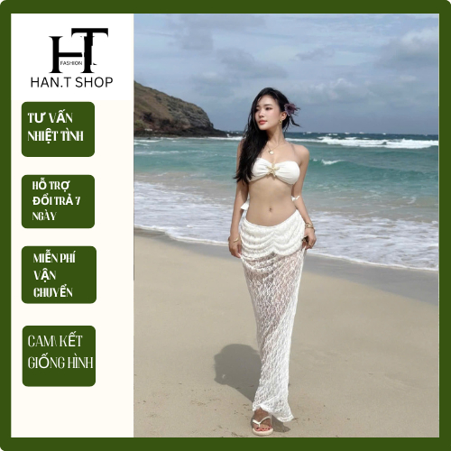 [SẴN HCM ]Bikini đi biển áo quây Kèm  SAO BIỂN + VÁY NHÚN ren đuôi cá sang chanh chảnh HAN.T SHOP [T02]