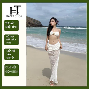 Bikini đi biển áo quây Kèm SAO BIỂN + VÁY NHÚN ren đuôi cá sang chanh chảnh HAN.T SHOP [T02]