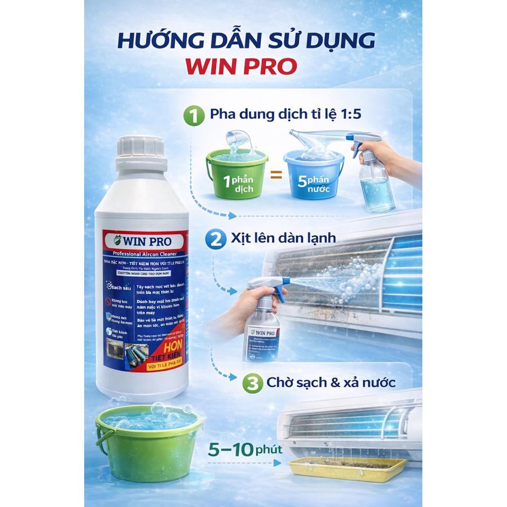 ( HƯƠNG THƠM ) Tẩy dàn máy lạnh Winpro Không Chạm dung tích 1000ml với tỉ lệ pha 1/5