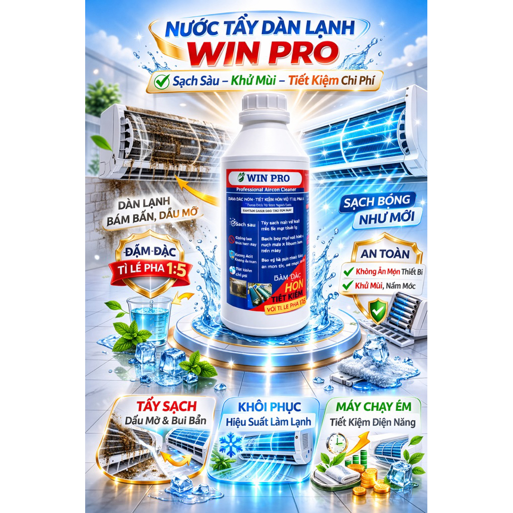 ( HƯƠNG THƠM ) Tẩy dàn máy lạnh Winpro Không Chạm dung tích 1000ml với tỉ lệ pha 1/5